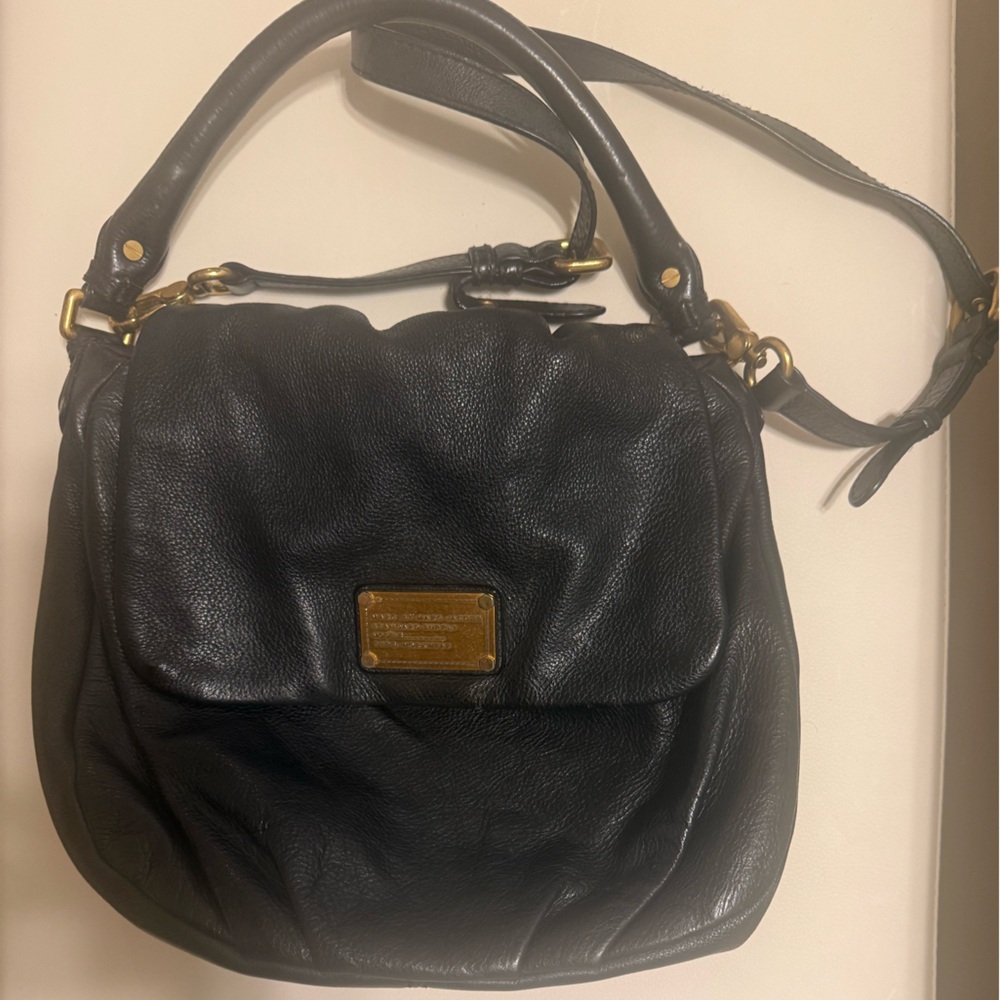 Marc Jacobs Black Leather Shoulder Bag with Gold Accents
